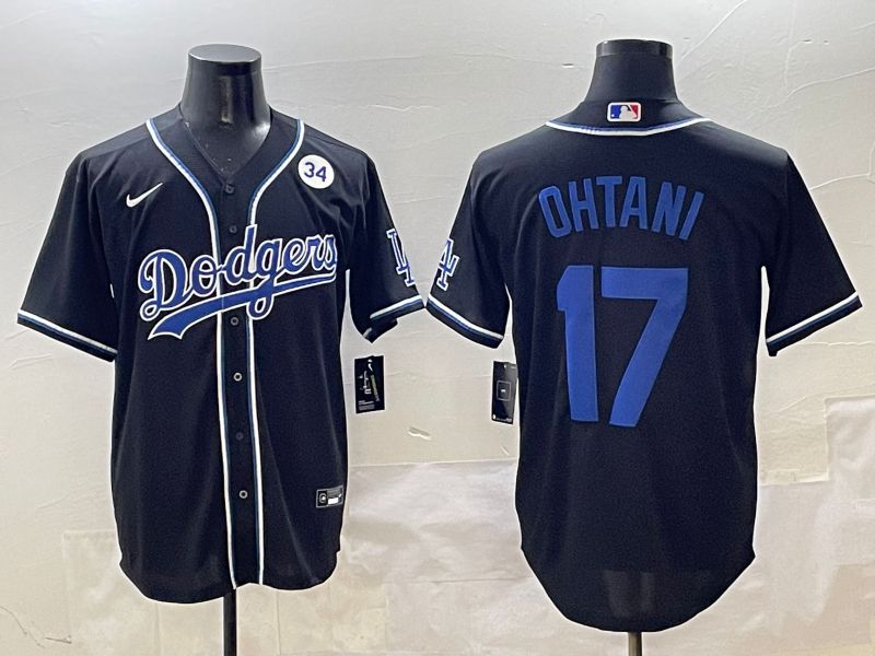 Men Los Angeles Dodgers 17 Ohtani Black blue Three generations Nike 2025 MLB Jersey style 11